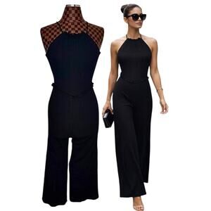 Ali & Jay Black Gauze Jumpsuit S/M Boho Whimsigoth 1-Piece High Neck Wide Leg